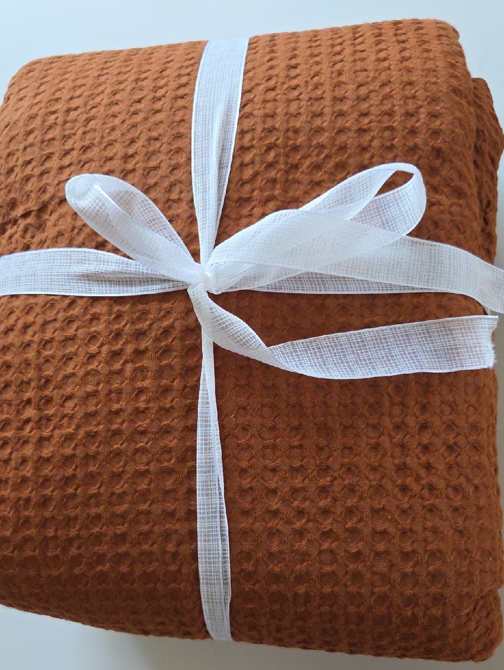 Quince Luxe Waffle King Size Duvet Cover Set In Terracotta  New - Picture 4 of 11